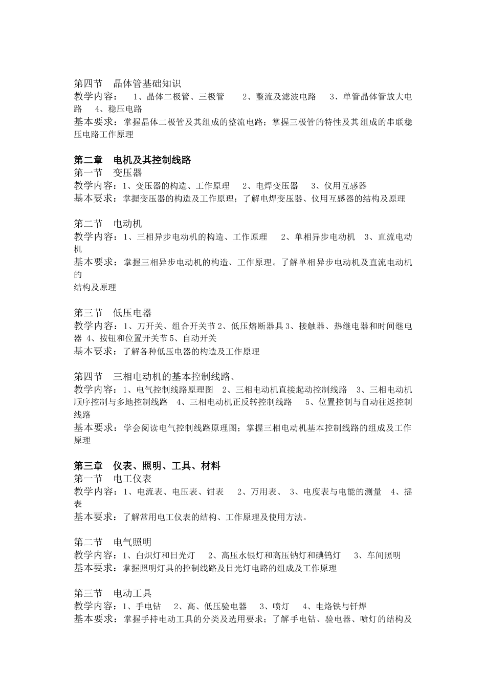 维修电工初级工(一试两证)技能培训课程教学大纲_第2页