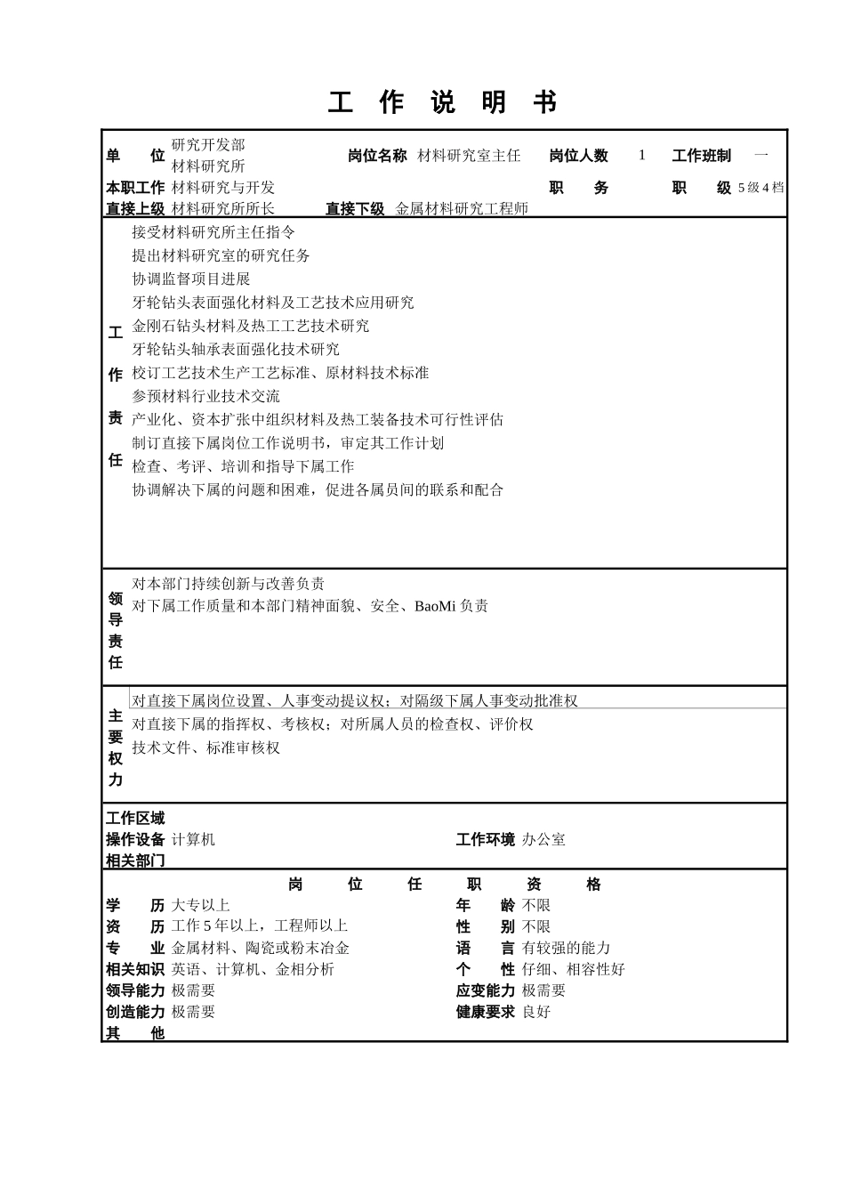研究开发部材料研究所各岗位描述_第3页