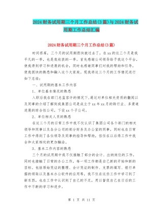 2024财务试用期三个月工作总结与2024财务试用期工作总结汇编