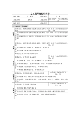 总工程师岗位说明书