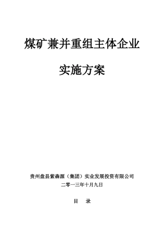 煤矿企业兼并重组整合主体企业实施方案2