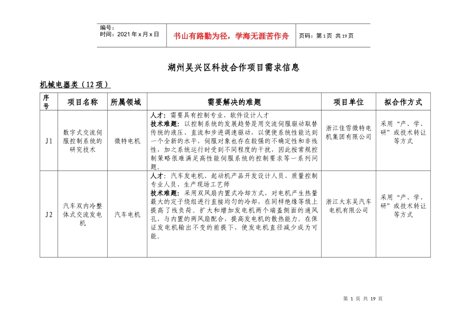 湖州吴兴区科技合作项目需求信息_第1页