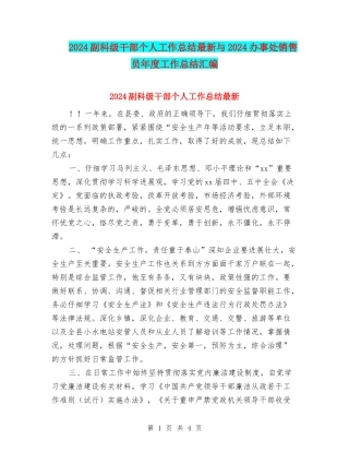 2024副科级干部个人工作总结最新与2024办事处销售员年度工作总结汇编
