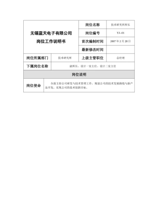 设计二室岗位工作说明书
