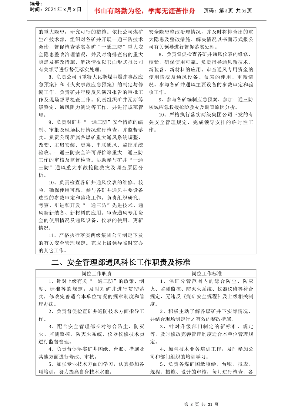 煤矿管理部门通风职责及工作流程范本_第3页