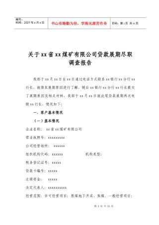 煤矿有限公司贷款展期尽职调查报告
