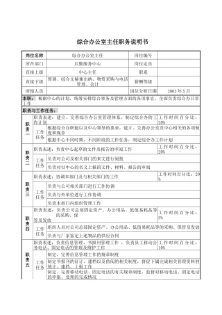 综合办公室主任职务说明书