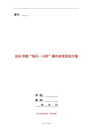 2024学校“每天一小时”课外体育活动方案