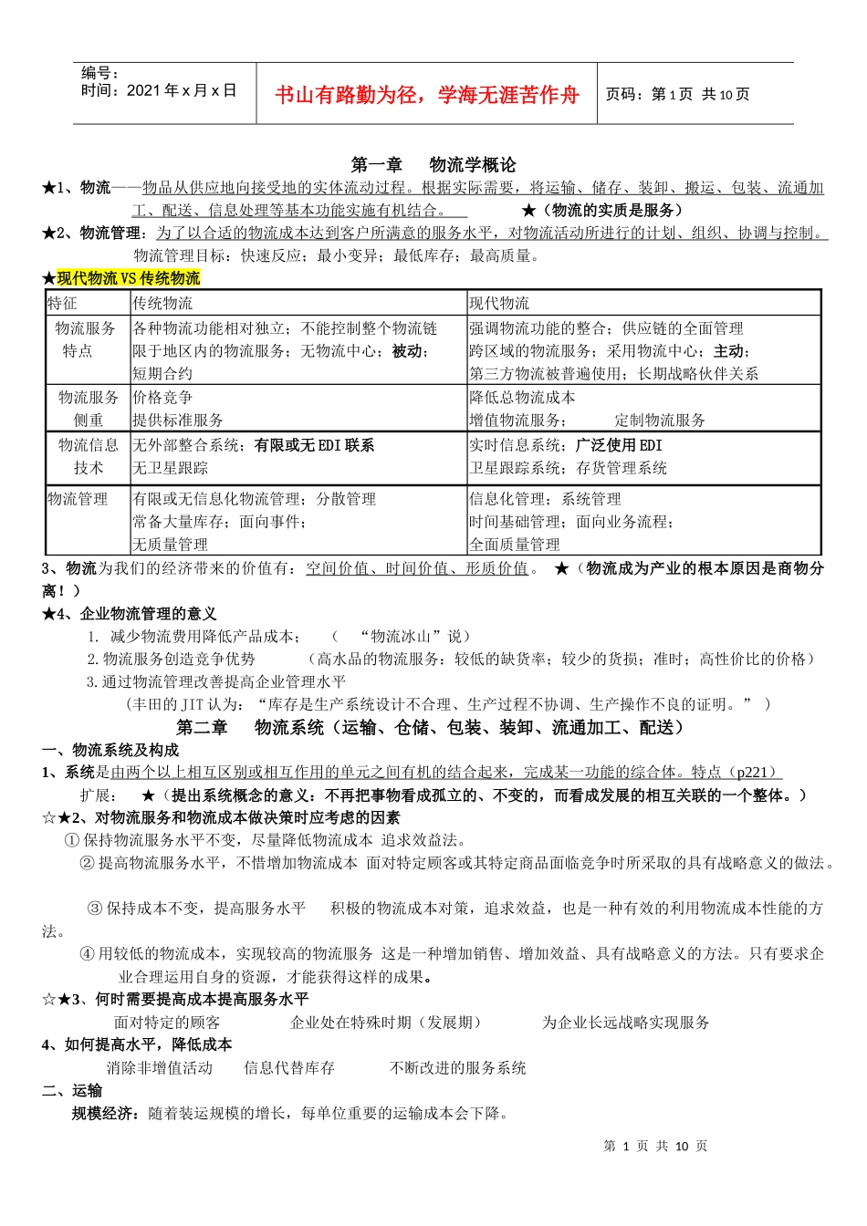 物流概论复习资料(DOC 9页)_第1页