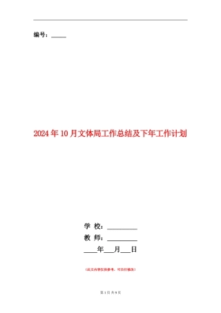 2024年10月文体局工作总结及下年工作计划