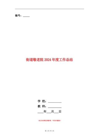 街道敬老院2024年度工作总结