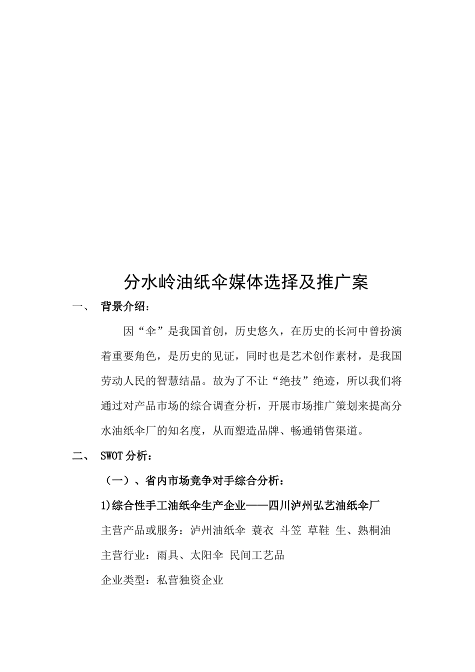 分水岭油纸伞媒体选择与推广案_第1页