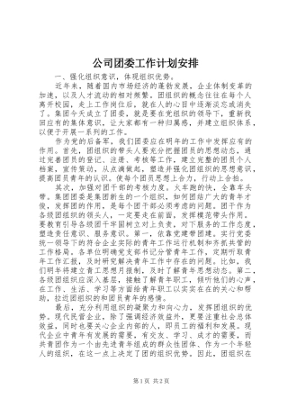 公司团委工作计划安排