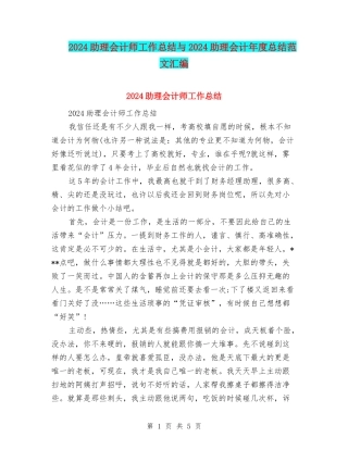 2024助理会计师工作总结与2024助理会计年度总结范文汇编