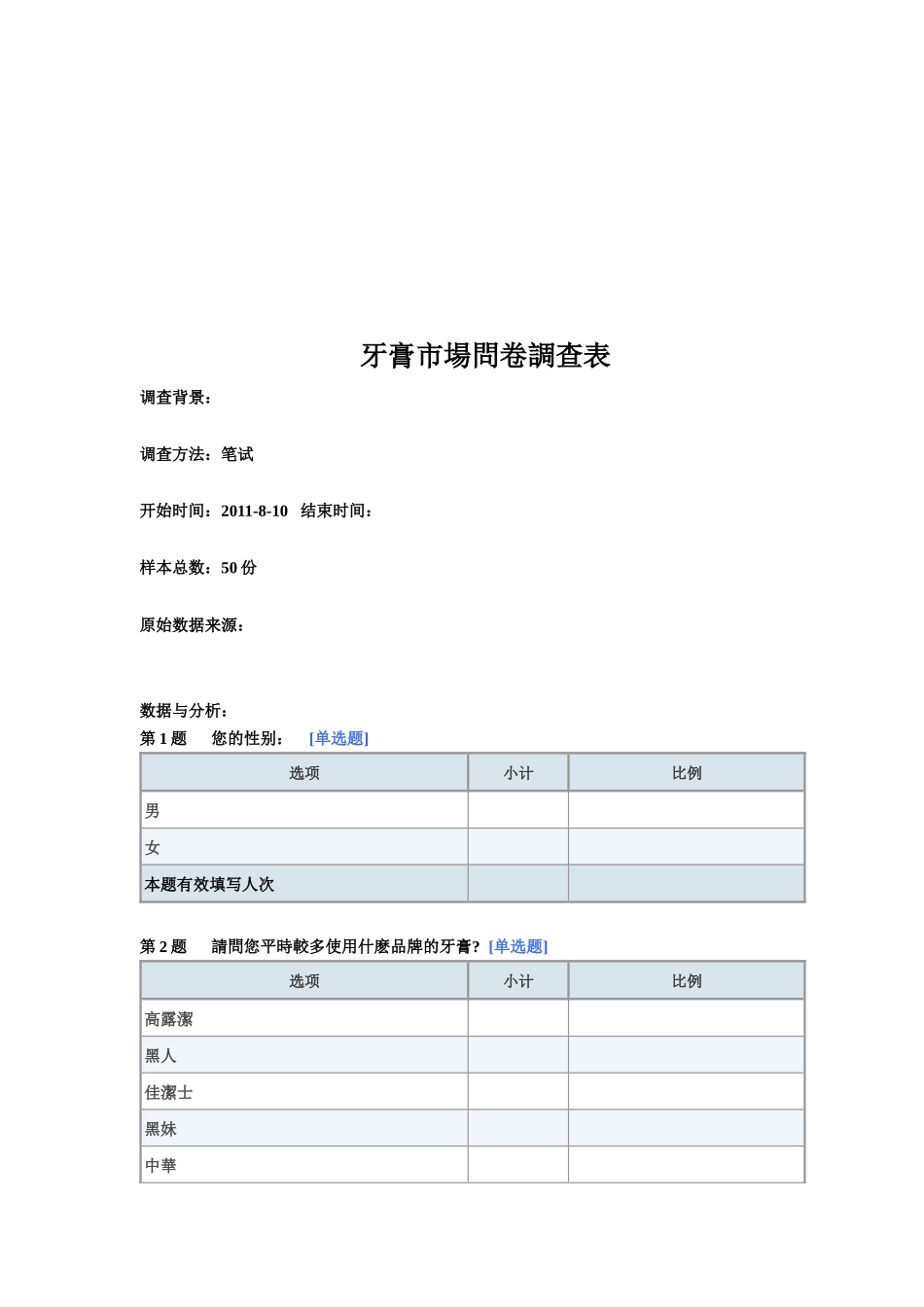 牙膏市场问卷调查_第1页