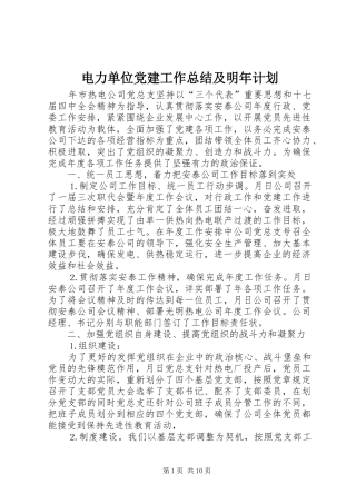 电力单位党建工作总结及明年计划
