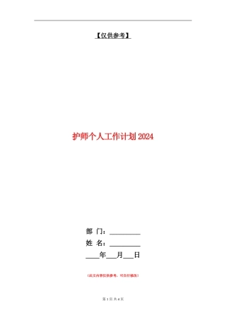 护师个人工作计划2024年度