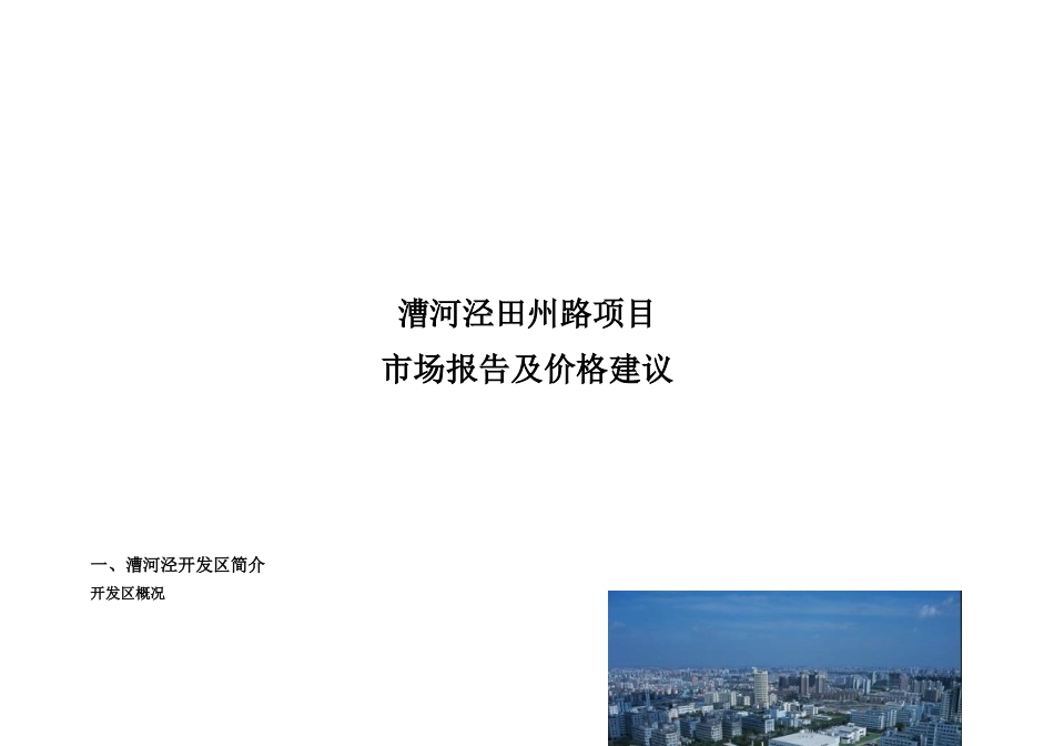 漕河泾田州路项目市场报告及价格建议_第1页