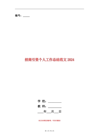 招商引资个人工作总结范文2024