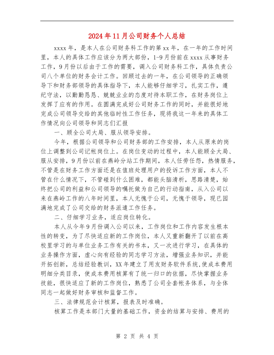 2024年11月公司财务个人总结【最新版】_第2页