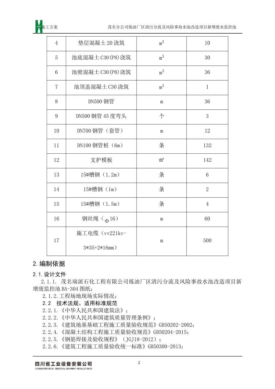 炼油厂清污分流及风险事故水池改造项目废水监控池工程施工方案)_第3页