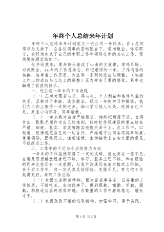 年终个人总结来年计划
