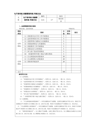 生产类考核质量管理考核考核方法