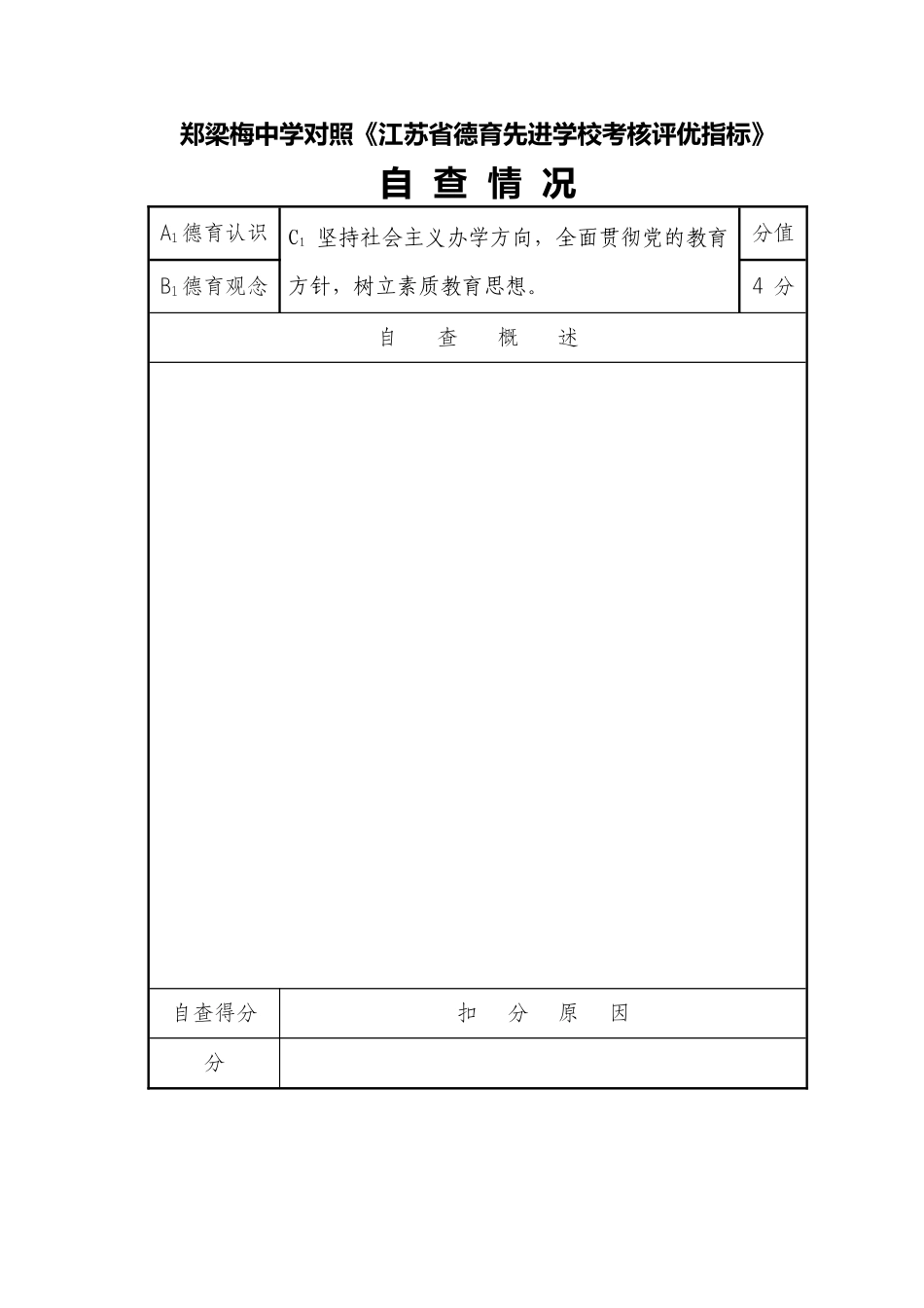 郑中对照德育先进学校考核评优指标表(空表)_第1页