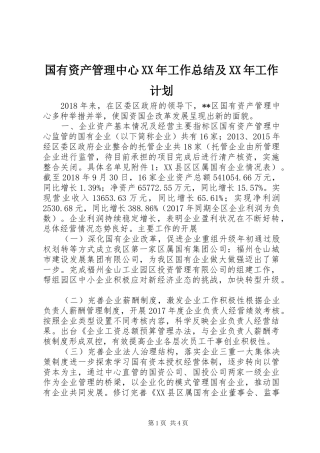 国有资产管理中心XX年工作总结及XX年工作计划