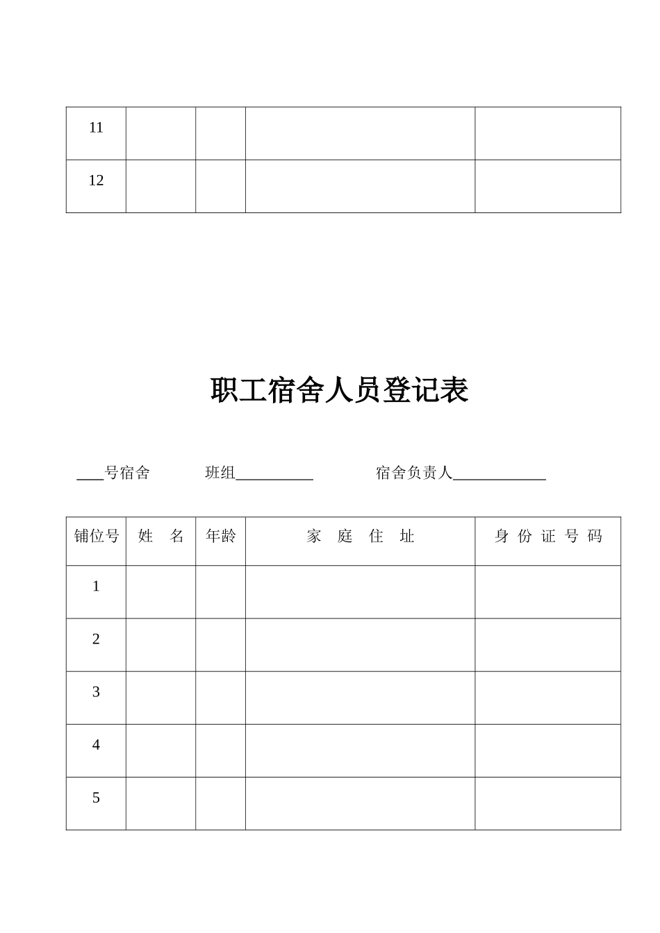 职工宿舍人员登记表_第2页