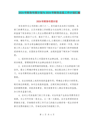 2024年财务年度计划与2024年财务总监工作计划汇编