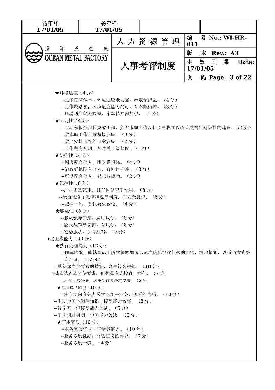 某某五金厂人事考评制度方案_第3页