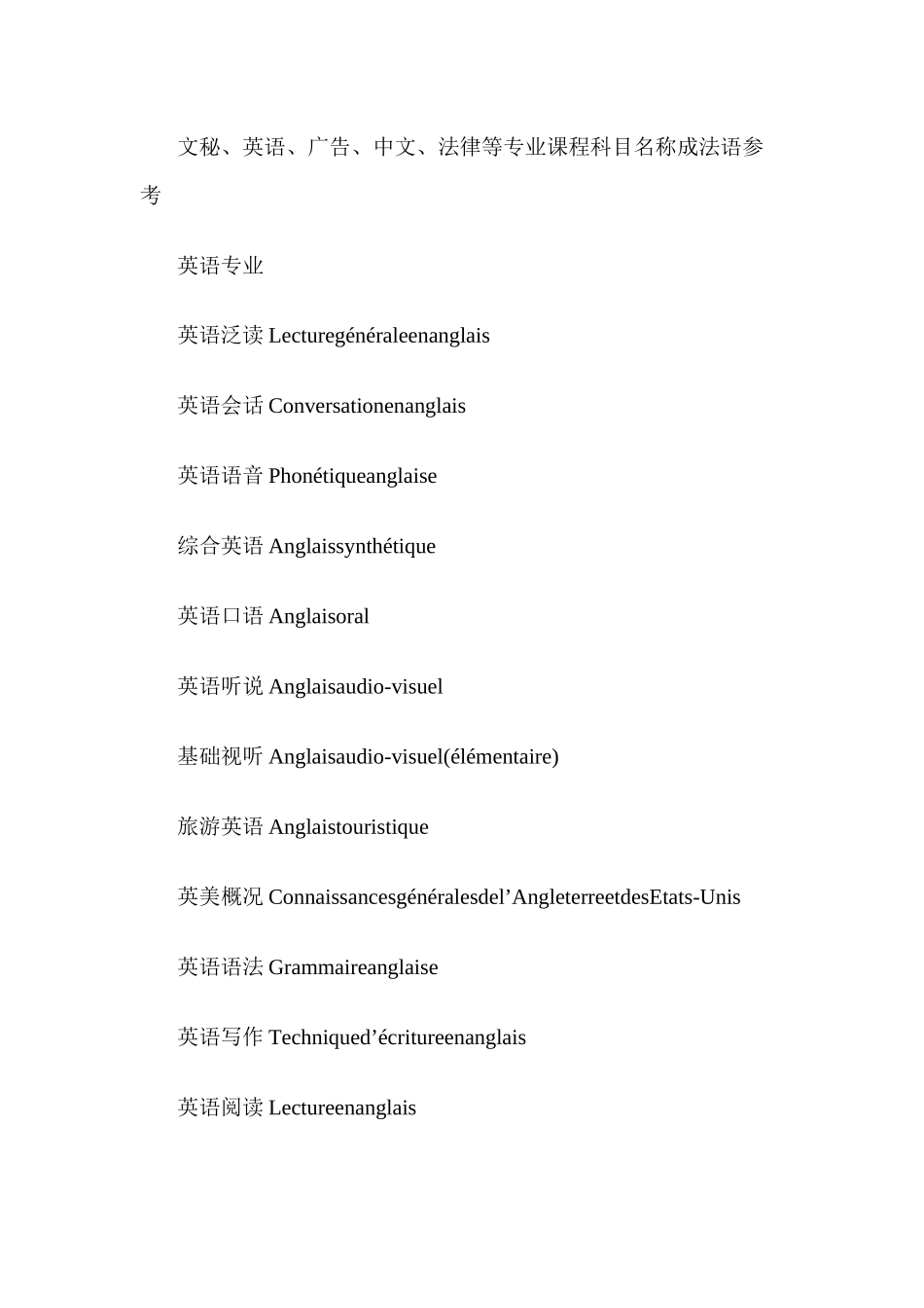 文秘英语广告中文法律专业法语翻译_第1页