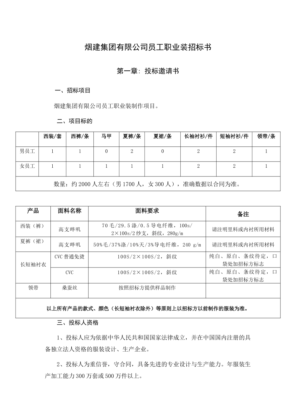 烟建集团有限公司员工职业装招标书_第1页