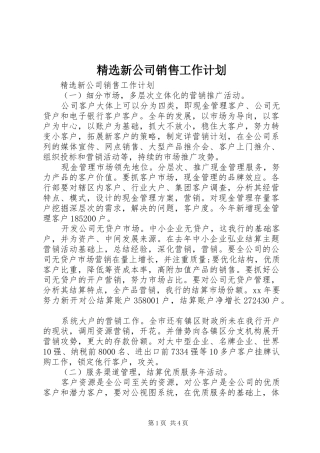 精选新公司销售工作计划