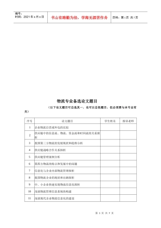 物流专业备选论文题目大全