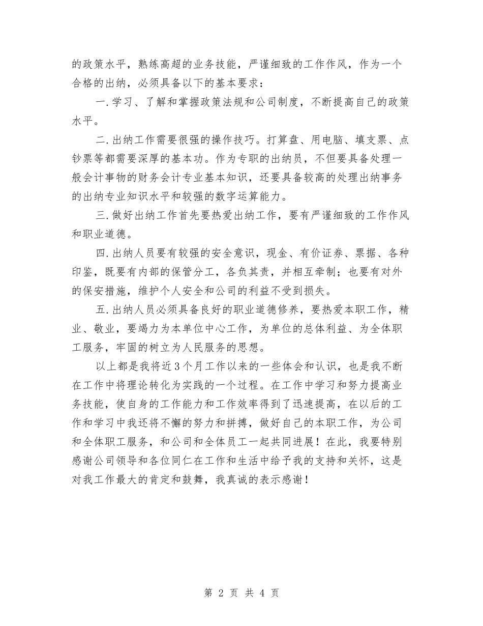 2024年财务部出纳工作总结与2024年财务部出纳工作总结与计划汇编_第2页