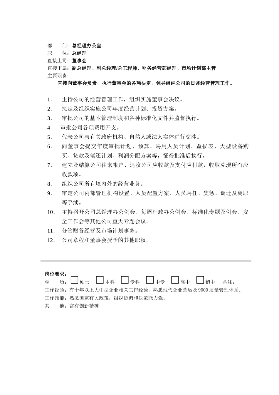 某实业有限公司职位说明书大全_第3页