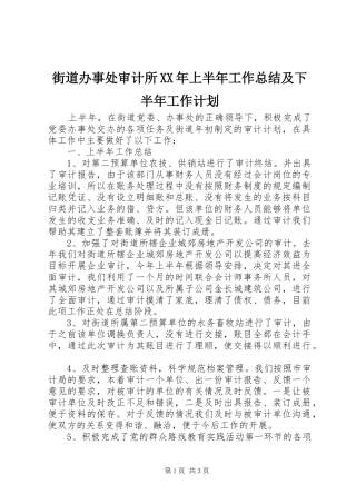 街道办事处审计所XX年上半年工作总结及下半年工作计划