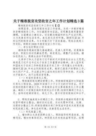 关于精准脱贫攻坚收官之年工作计划精选3篇