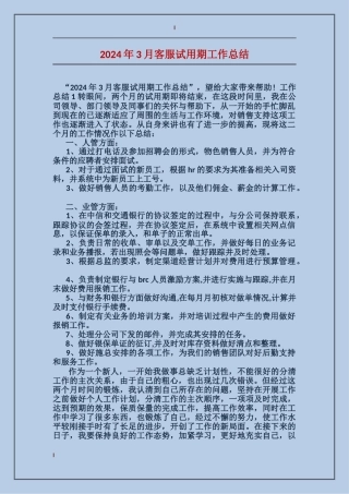 2017年3月客服试用期工作总结