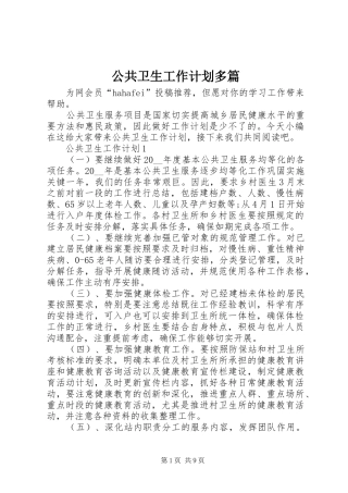 公共卫生工作计划多篇