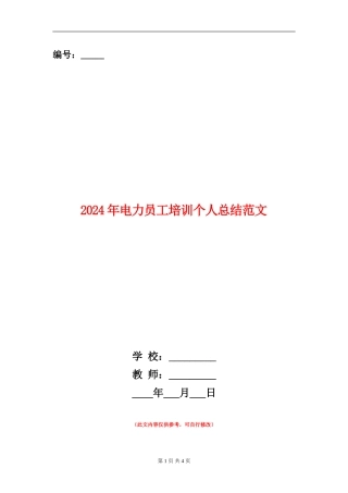 2024年电力员工培训个人总结范文