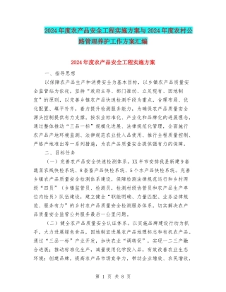 2024年度农产品安全工程实施方案与2024年度农村公路管理养护工作方案汇编