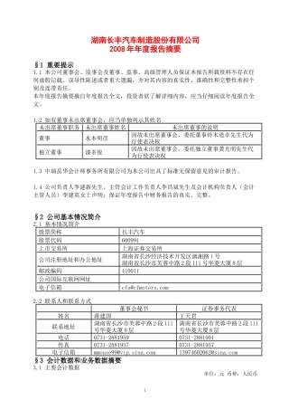 湖南长丰汽车制造公司某某年年度报告