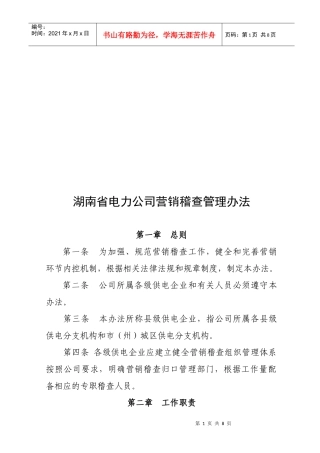 湖南省电力公司营销稽查管理制度