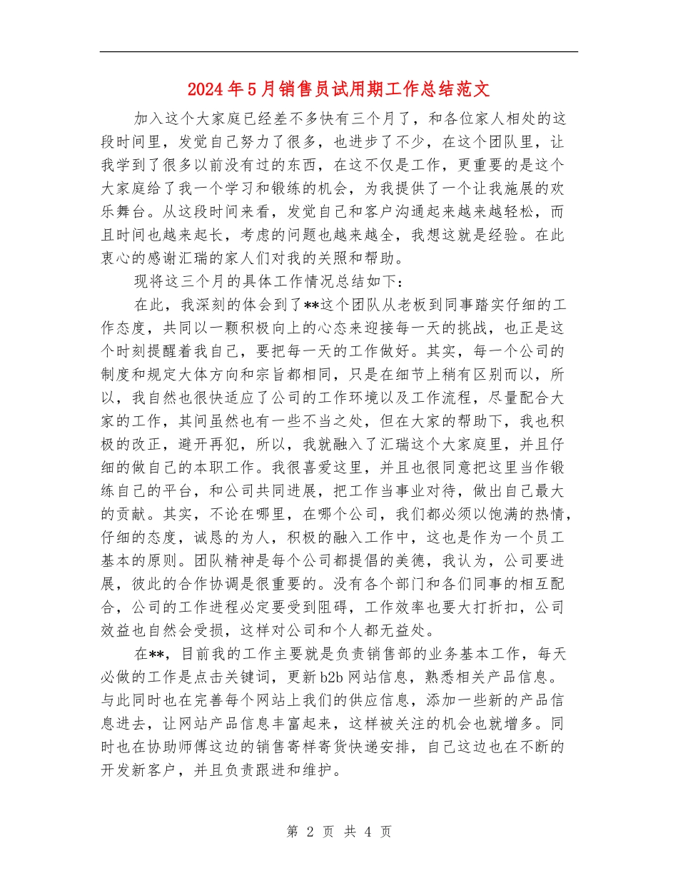 2024年5月销售员试用期工作总结范文_第2页