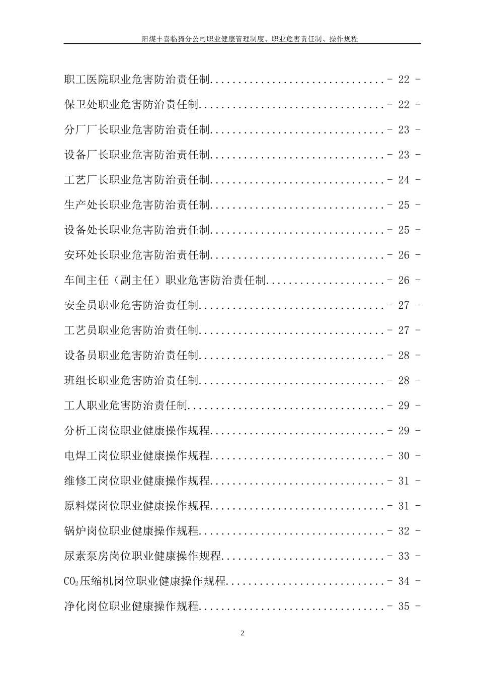 煤化工公司职业健康安全管理制度、责任制、操作规程_第2页