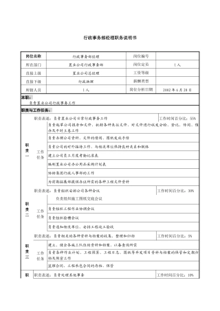 某集团置业公司行政事务部经理职务说明书