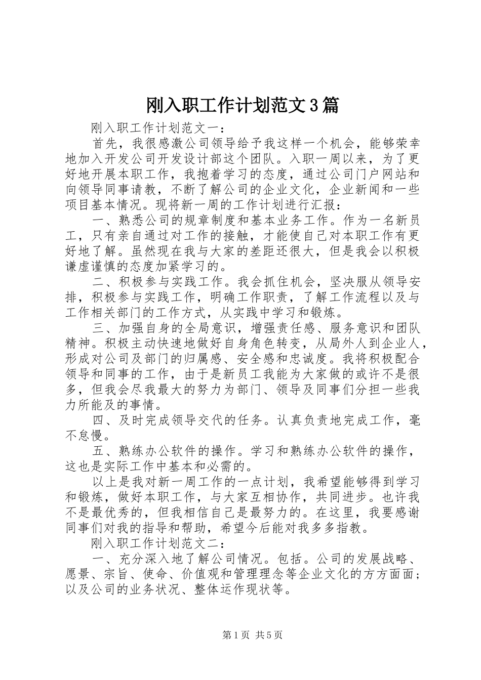刚入职工作计划范文3篇_第1页